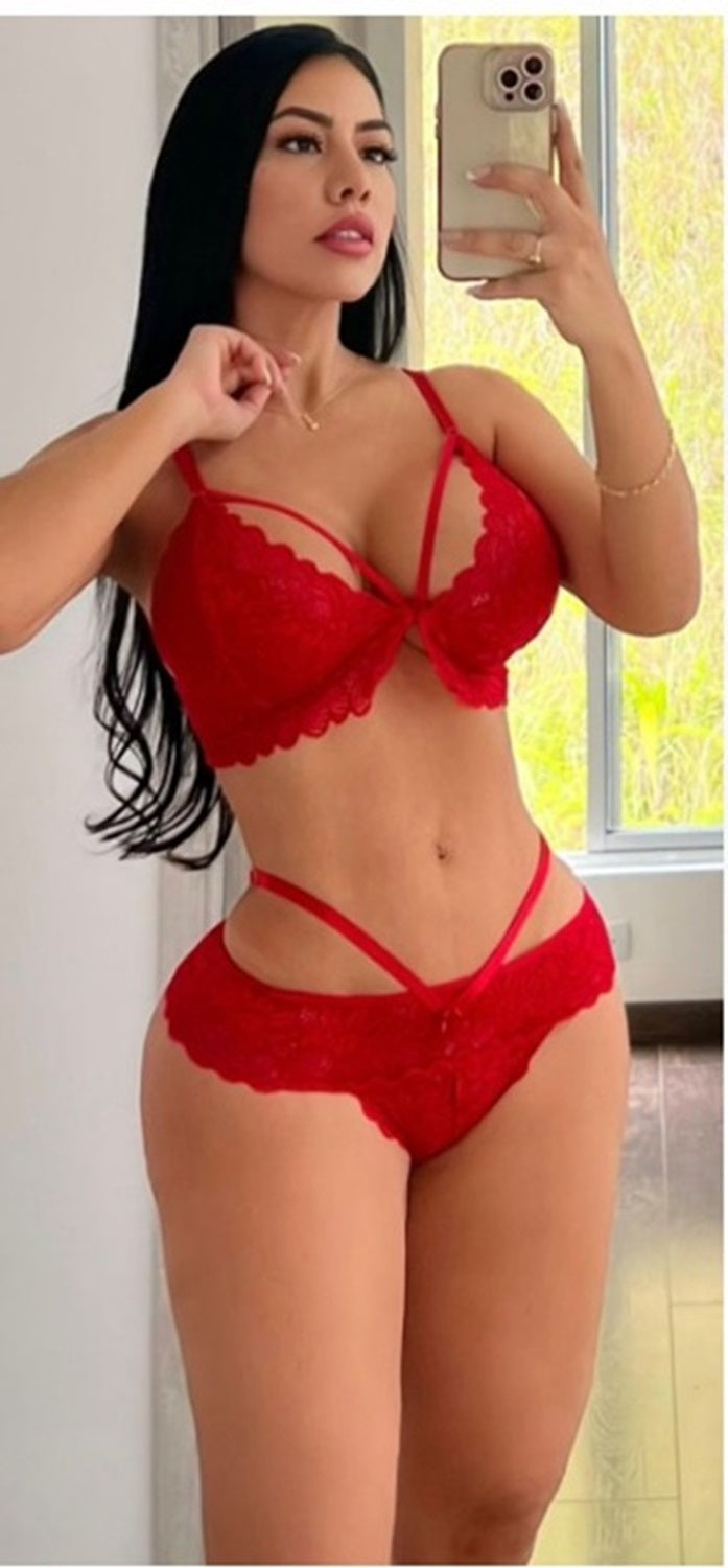 Conjunto Lencería Femenina Encaje Ebano