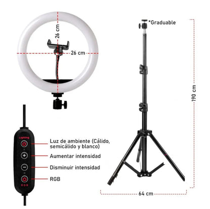 Aro de Luz RGB 26 cm mas Trípode